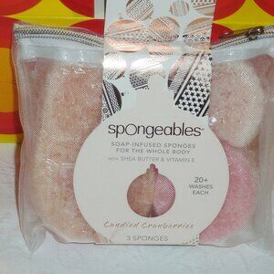 NWT Spongeables Set of 3 Soap-Infused Sponges Candied Cranberry Vitamin E Shea